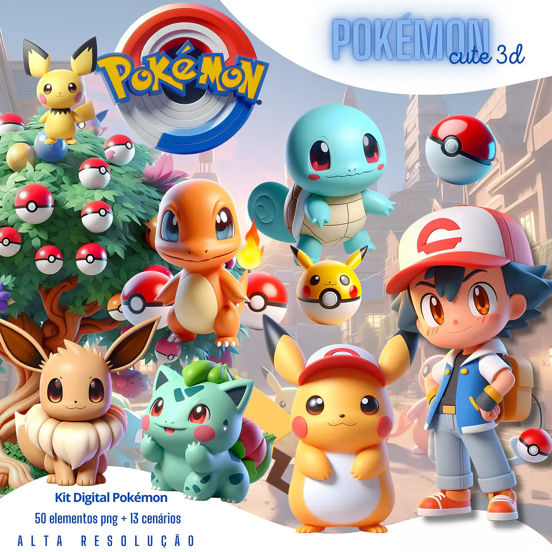 Kit Digital Pokémon Cute 3D PNG 1