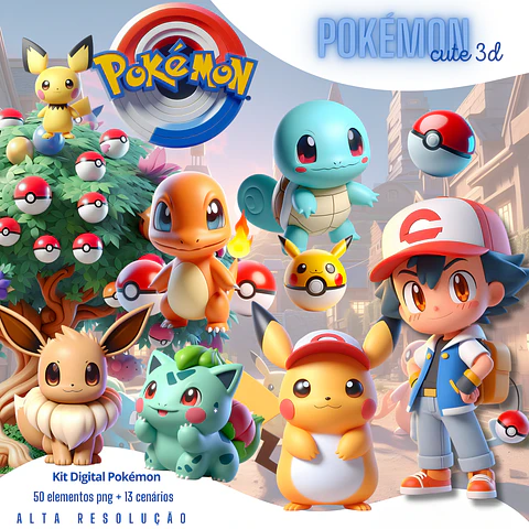 Kit Digital Pokémon Cute 3D PNG