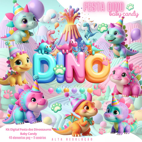 Kit Festa Dinossauro Baby Candy PNG