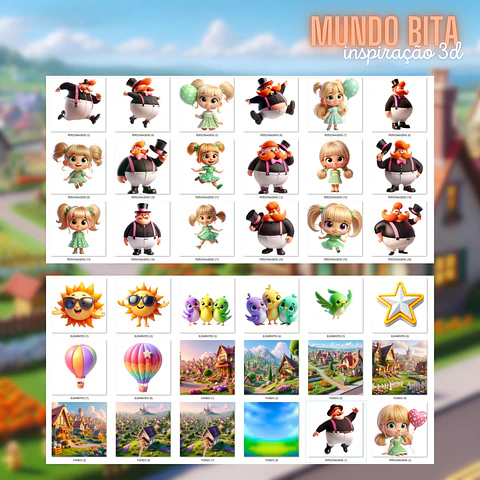 Kit Digital Mundo Bita 3D PNG Fundo Transparente