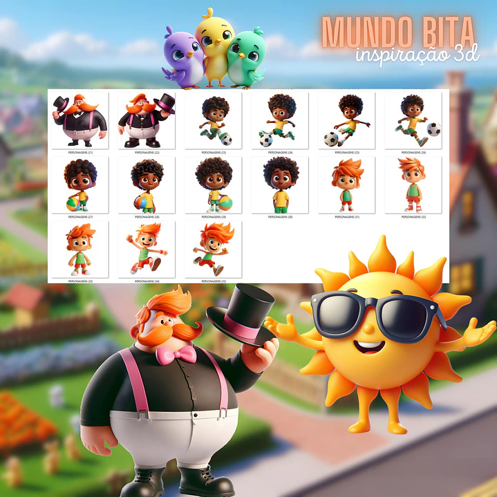 Kit Digital Mundo Bita 3D PNG Fundo Transparente 3