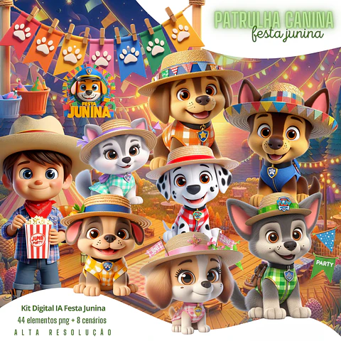 Kit Digital Patrulha Canina Festa Junina PNG