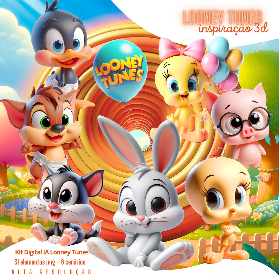 Kit Digital Looney Tunes Baby 3D PNG com Cenários 1