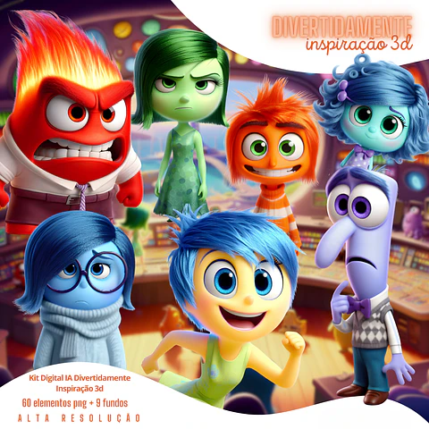 Kit Digital Divertidamente 3D PNG Fundo Transparente - Download Imediato