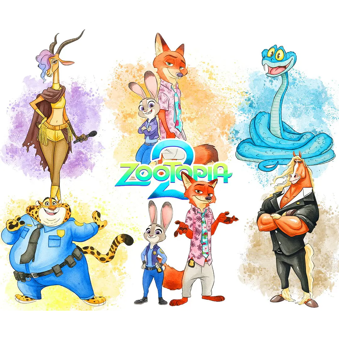 Kit Digital Zootopia 2 Aquarela Imagens PNG - Envio imediato  1