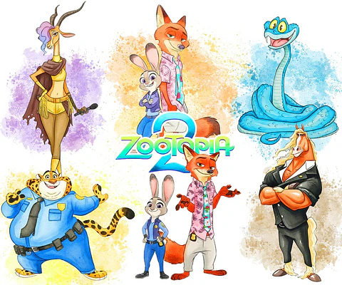 Kit Digital Zootopia 2 Aquarela Imagens PNG - Envio imediato 