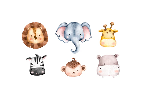 Kit Digital Animais Safari Aquarela PNG