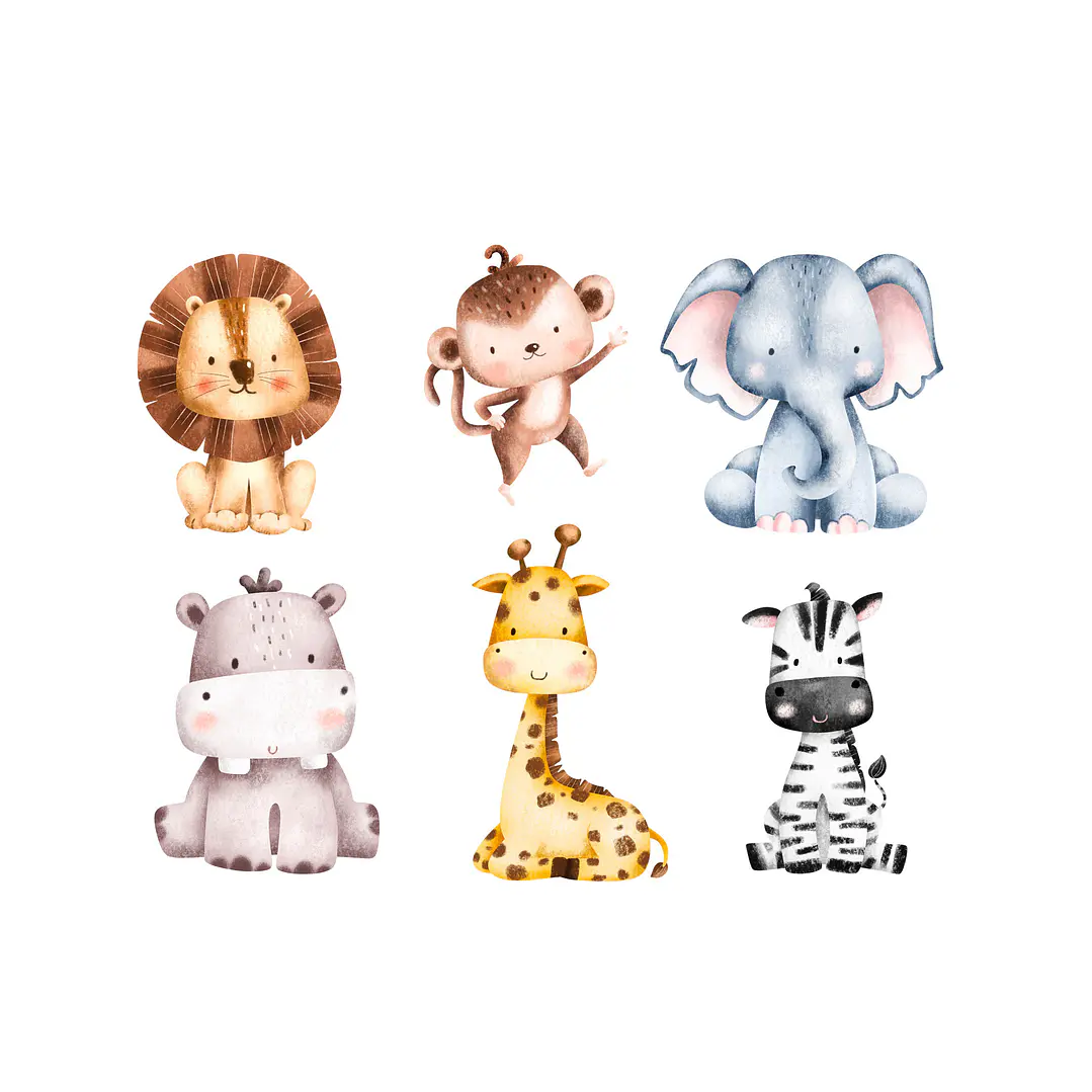 Kit Digital Animais Safari Aquarela PNG 4