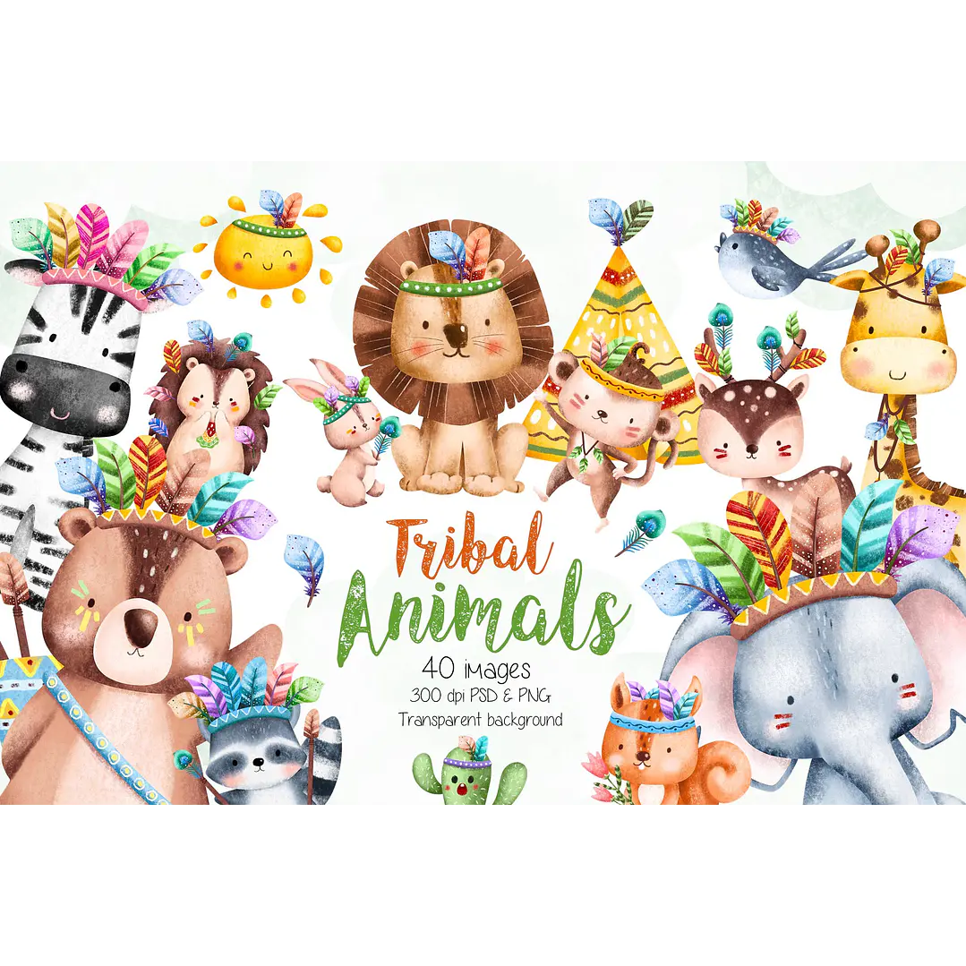 Kit Digital Safari Tribal Aquarela PNG 1