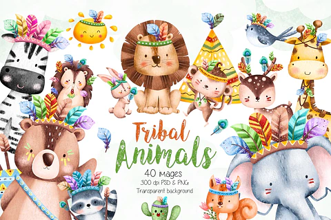 Kit Digital Safari Tribal Aquarela PNG