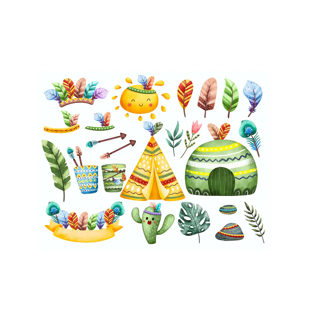 Kit Digital Safari Tribal Aquarela PNG 4