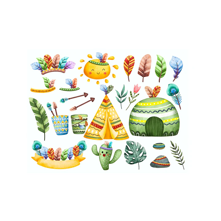 Kit Digital Safari Tribal Aquarela PNG 4