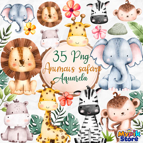 Kit Digital Animais Safari Aquarela PNG