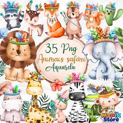 Kit Digital Safari Tribal Aquarela PNG