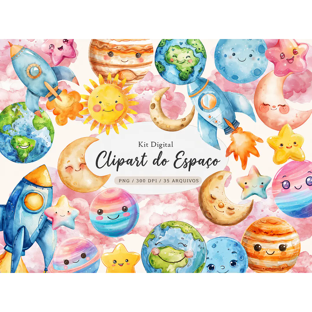 Kit Digital Espaço Kawaii PNG 1