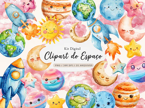 Kit Digital Espaço Kawaii PNG