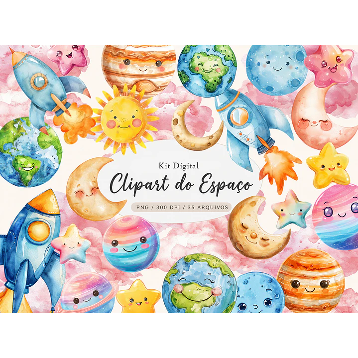 Kit Digital Espaço Kawaii PNG 1
