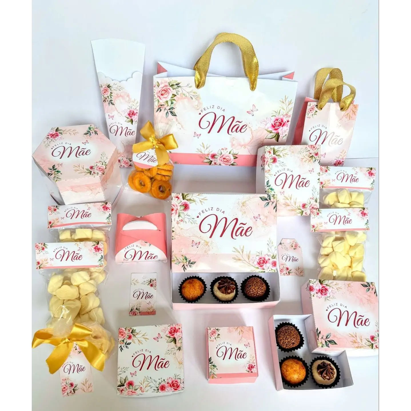 Kit Dia das Mães Floral Rosa Vintage Sacolas e Caixas para Imprimir 1