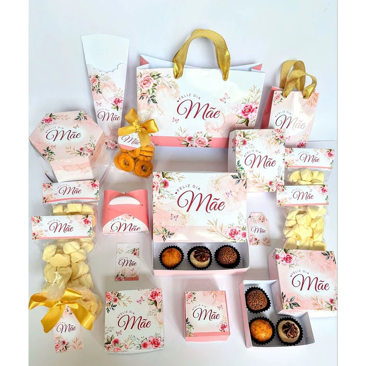 Kit Dia das Mães Floral Rosa Vintage Sacolas e Caixas para Imprimir 1