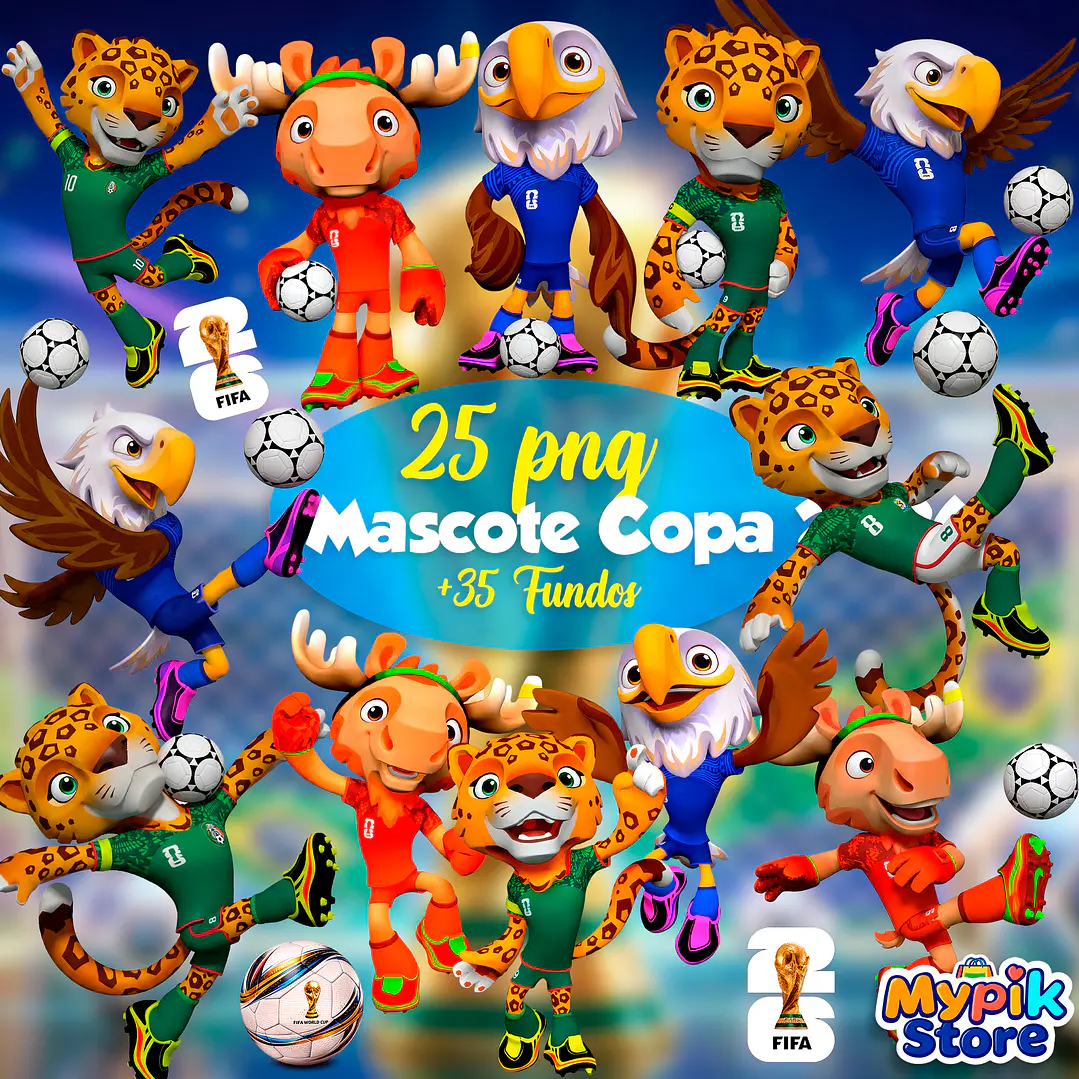 Kit Digital Mascotes Futebol Copa do Mundo 2026 1