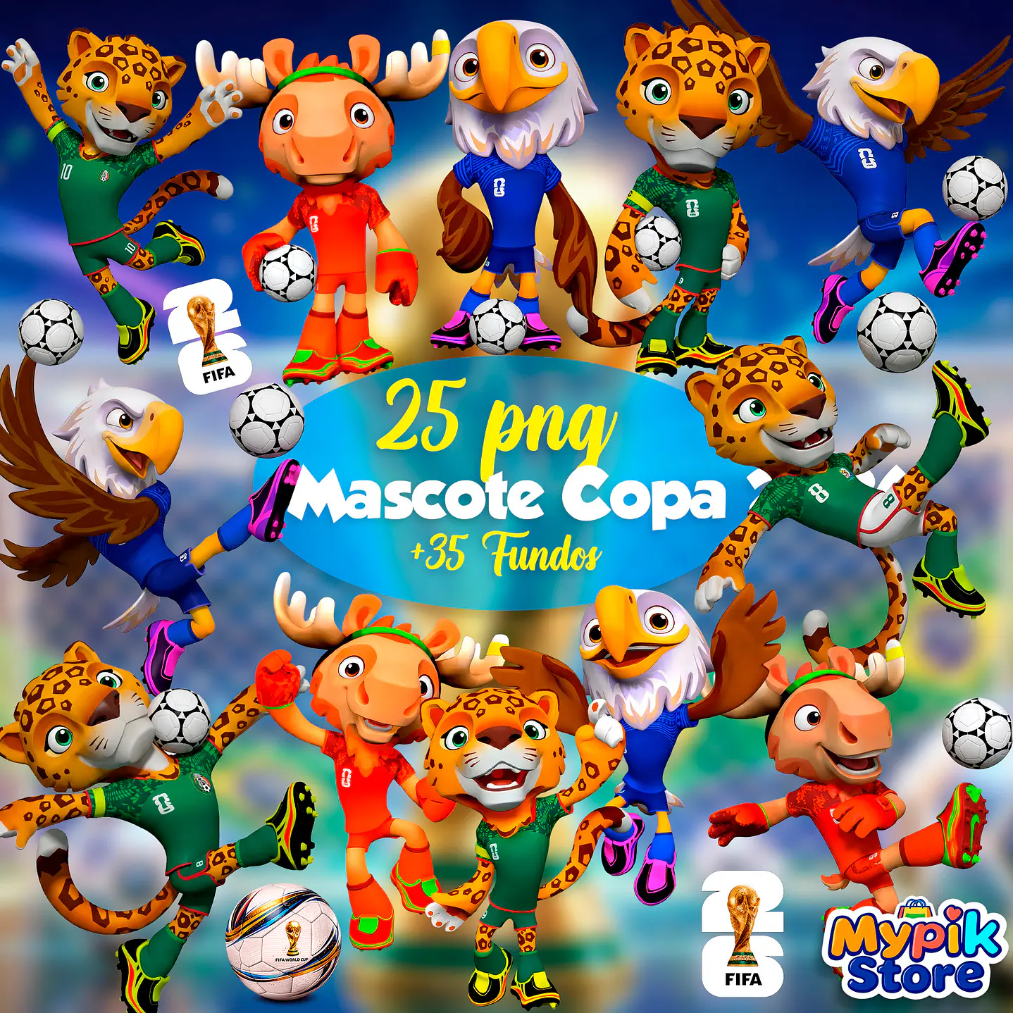 Kit Digital Mascotes Futebol Copa do Mundo 2026 1