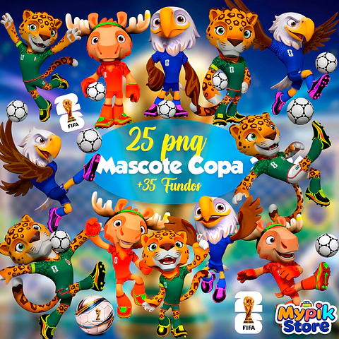 Kit Digital Mascotes Futebol Copa do Mundo 2026
