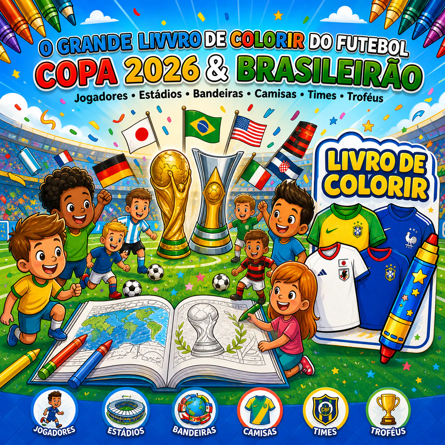Kit Digital Livro de Colorir Futebol 2026 - Download Imediato 1
