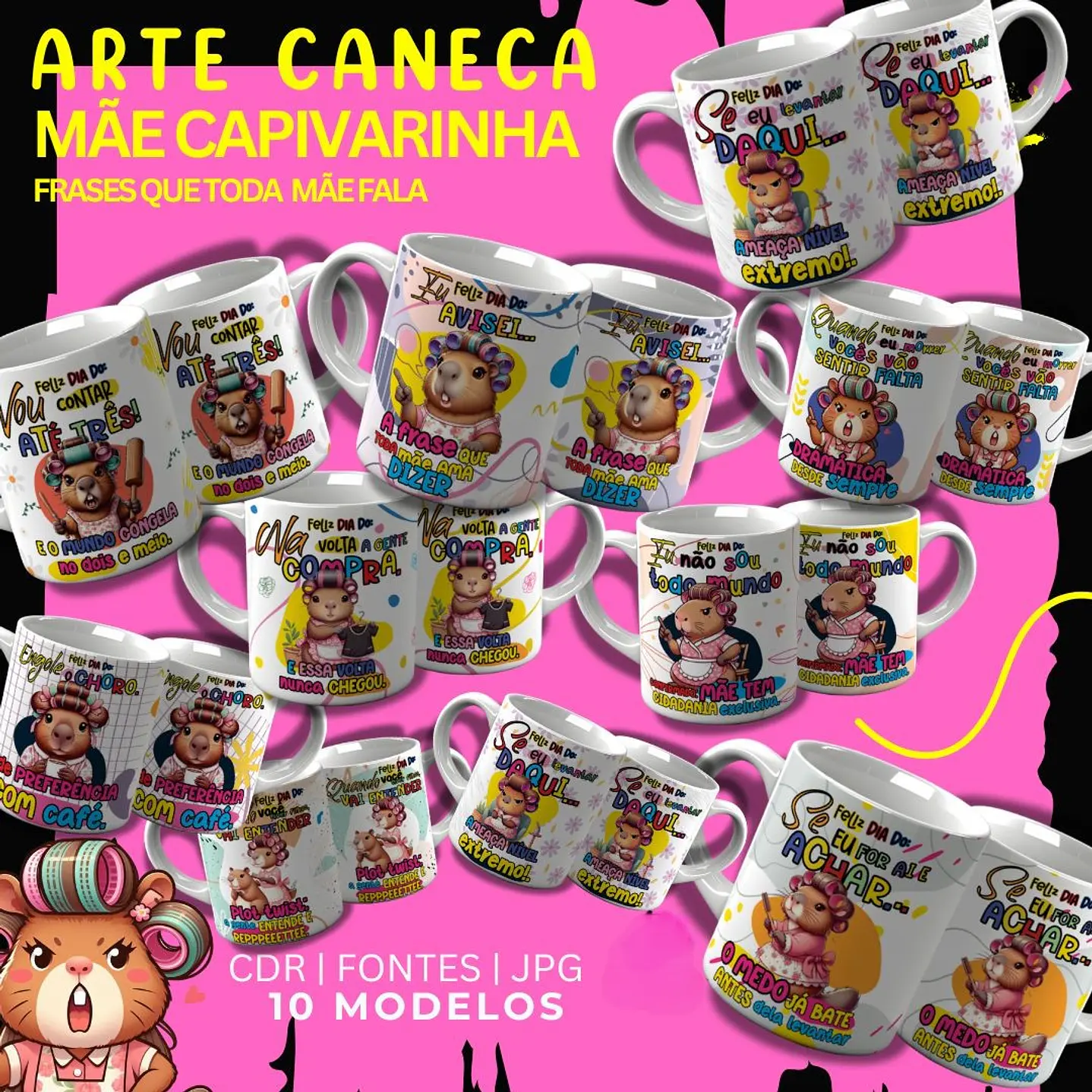 Artes Caneca dia das Mãe 10 Modelos Capivara Engraçados  1