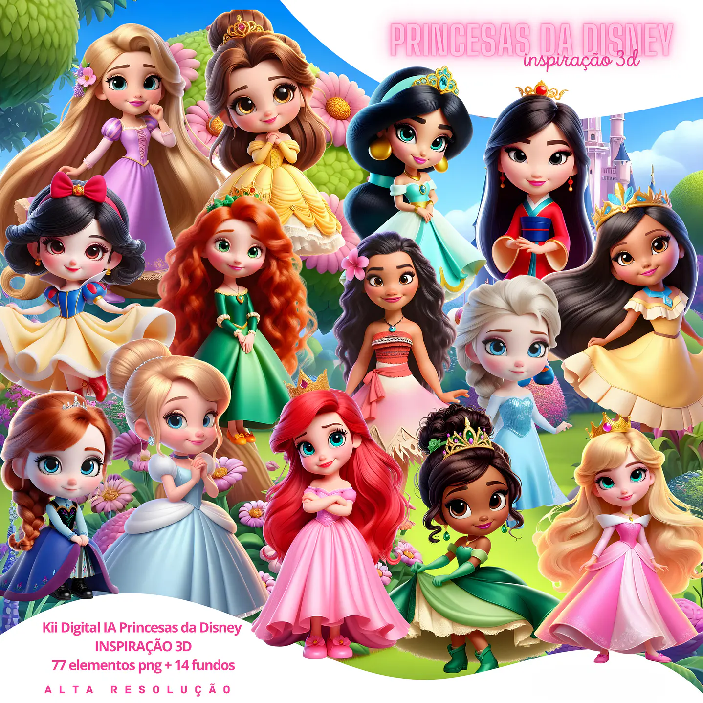 Kit Digital Princesas Disney PNG 3D Cute 1