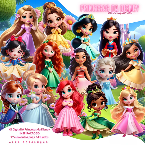 Kit Digital Princesas Disney PNG 3D Cute
