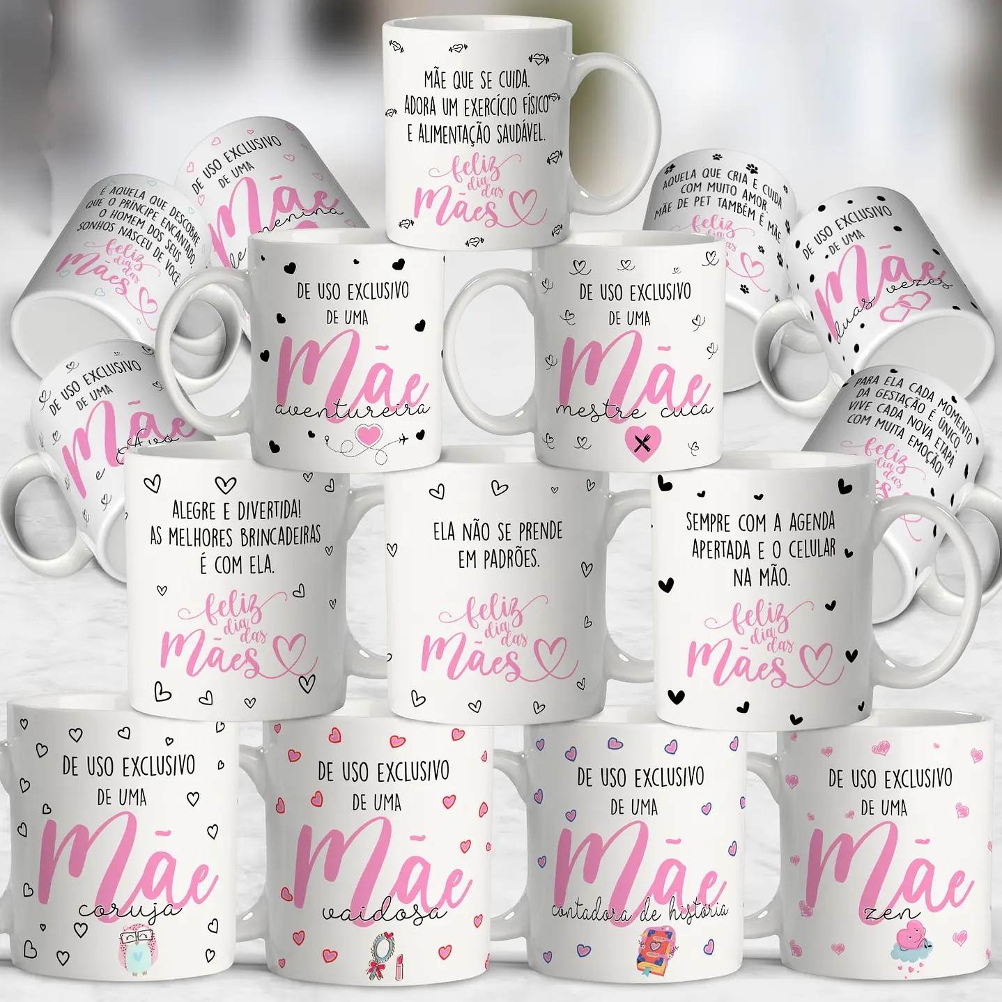 Artes Canecas Dia das Mães 18 Estampas em PNG e CDR - Download Imediato 1