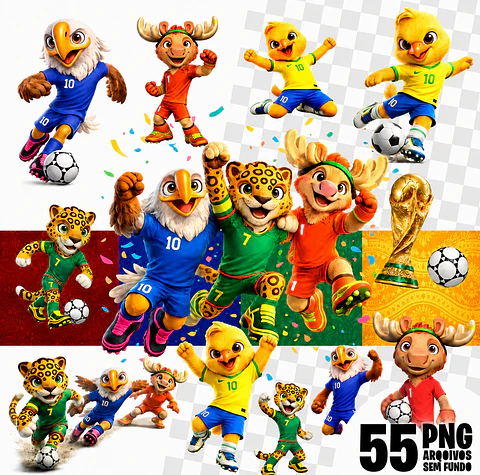 Kit Digital Mascotes Copa do Mundo 2026 PNG