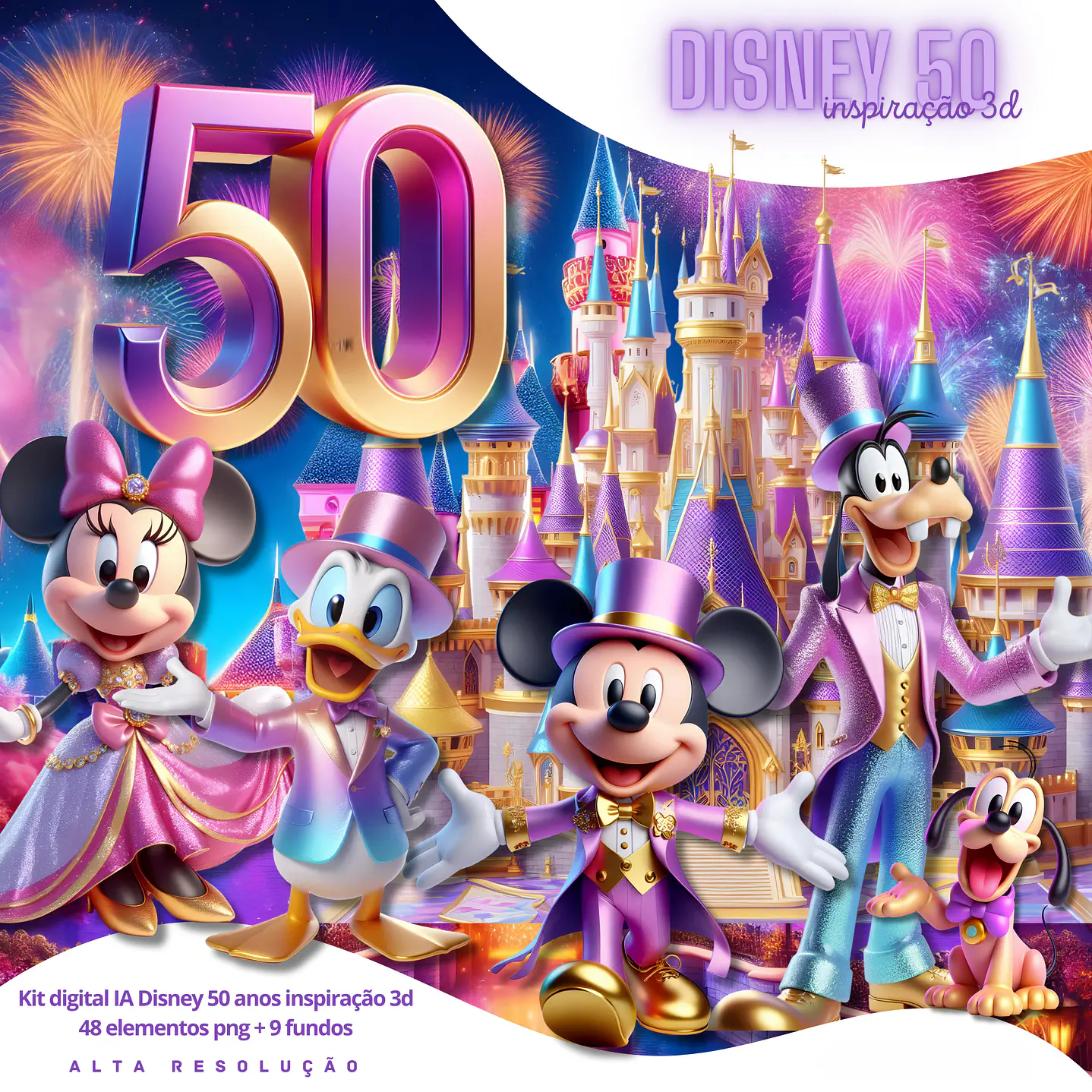 Kit Digital Disney 50 Anos PNG 3D para Imprimir 1