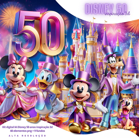 Kit Digital Disney 50 Anos PNG 3D para Imprimir
