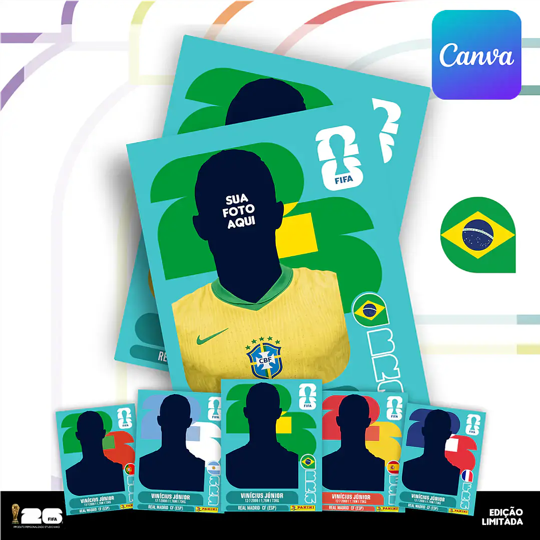 Figurinha Copa do Mundo 2026 Personalizada Brasil - Editável no Canva 2
