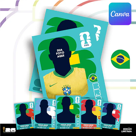 Figurinha Copa do Mundo 2026 Personalizada Brasil - Editável no Canva