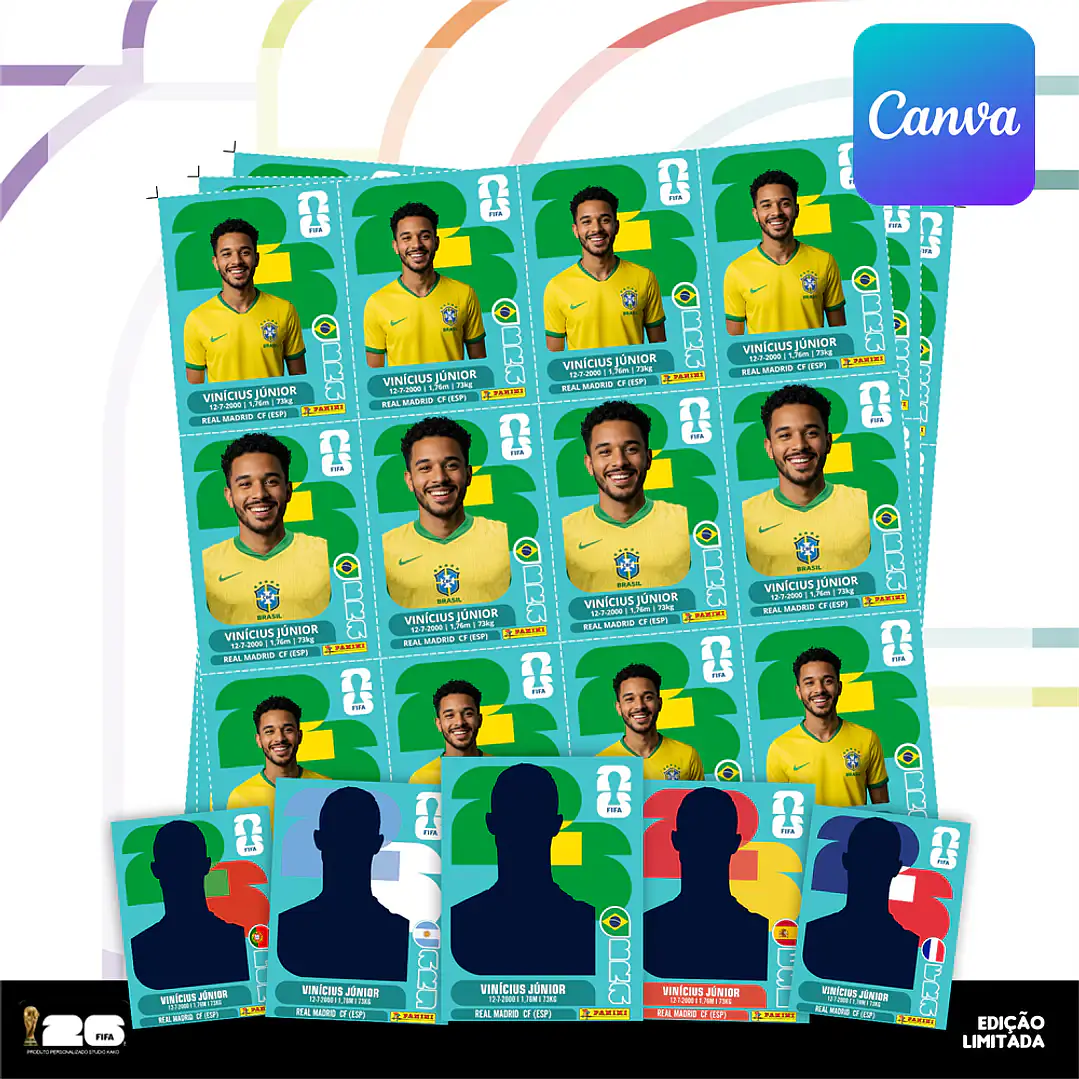 Figurinha Copa do Mundo 2026 Personalizada Brasil - Editável no Canva 3