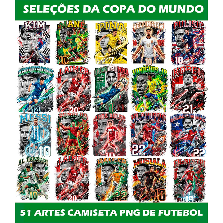 Pacote Futebol PNG Fundo Transparente - Artes de Craques da Copa do Mundo 1