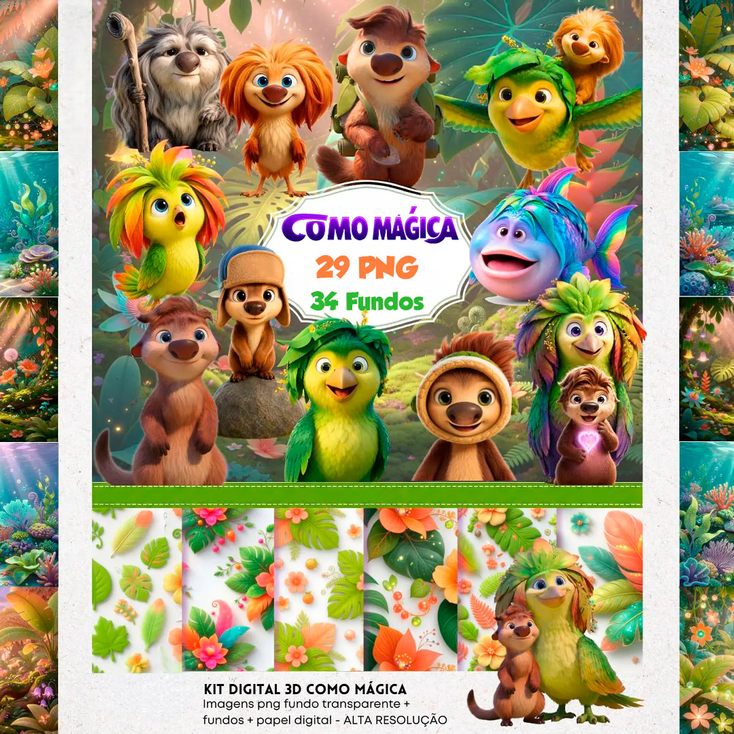 Kit Digital Como Mágica Personagens 3D PNG - Fundos Encantados 1