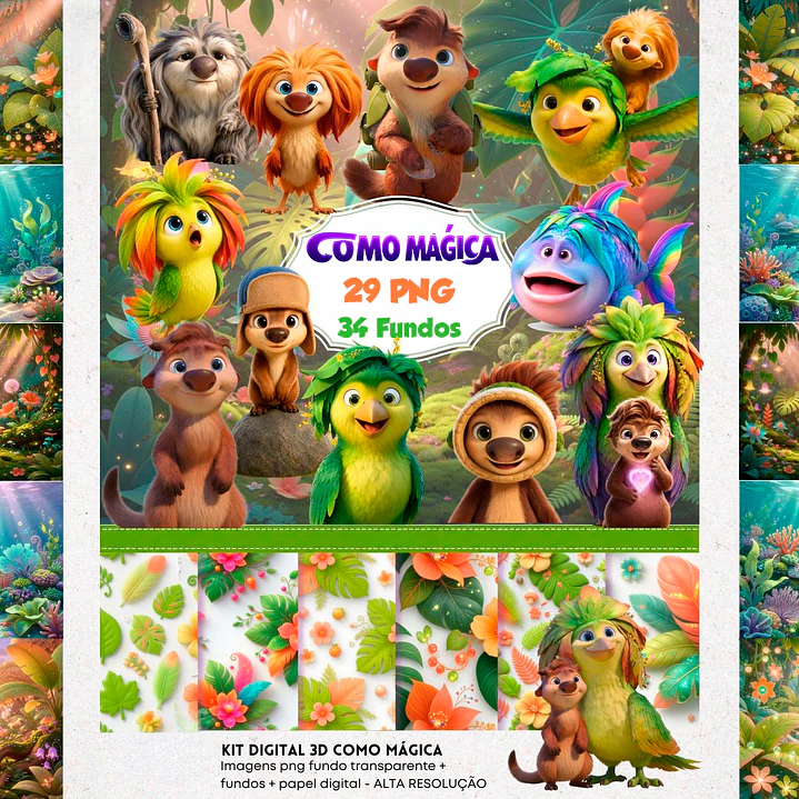 Kit Digital Como Mágica Personagens 3D PNG - Fundos Encantados 1