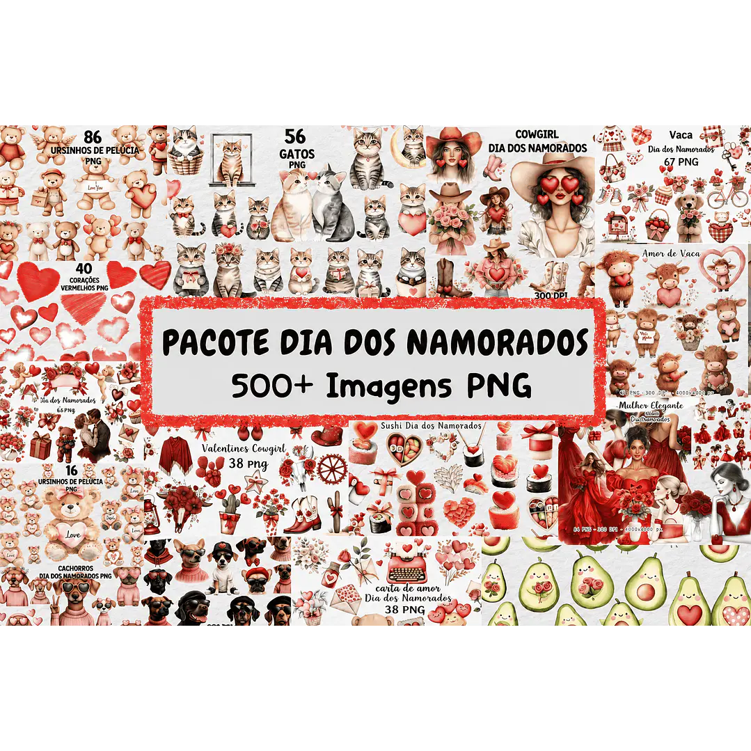Pacote Aquarela Romântica PNG 500+ Imagens 1