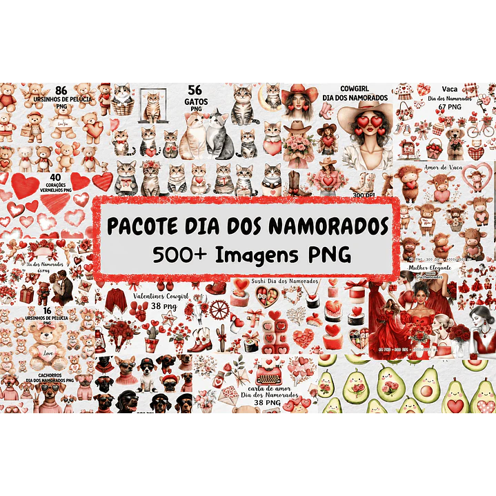 Pacote Aquarela Romântica PNG 500+ Imagens 1