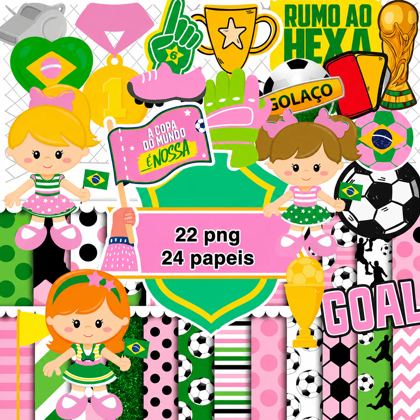 Kit Digital Copa do Mundo Cute Menina PNG 1