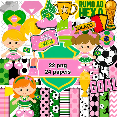 Kit Digital Copa do Mundo Cute Menina PNG