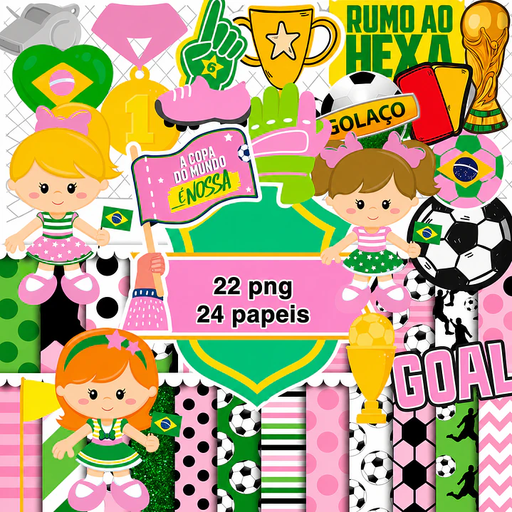 Kit Digital Copa do Mundo Cute Menina PNG 1