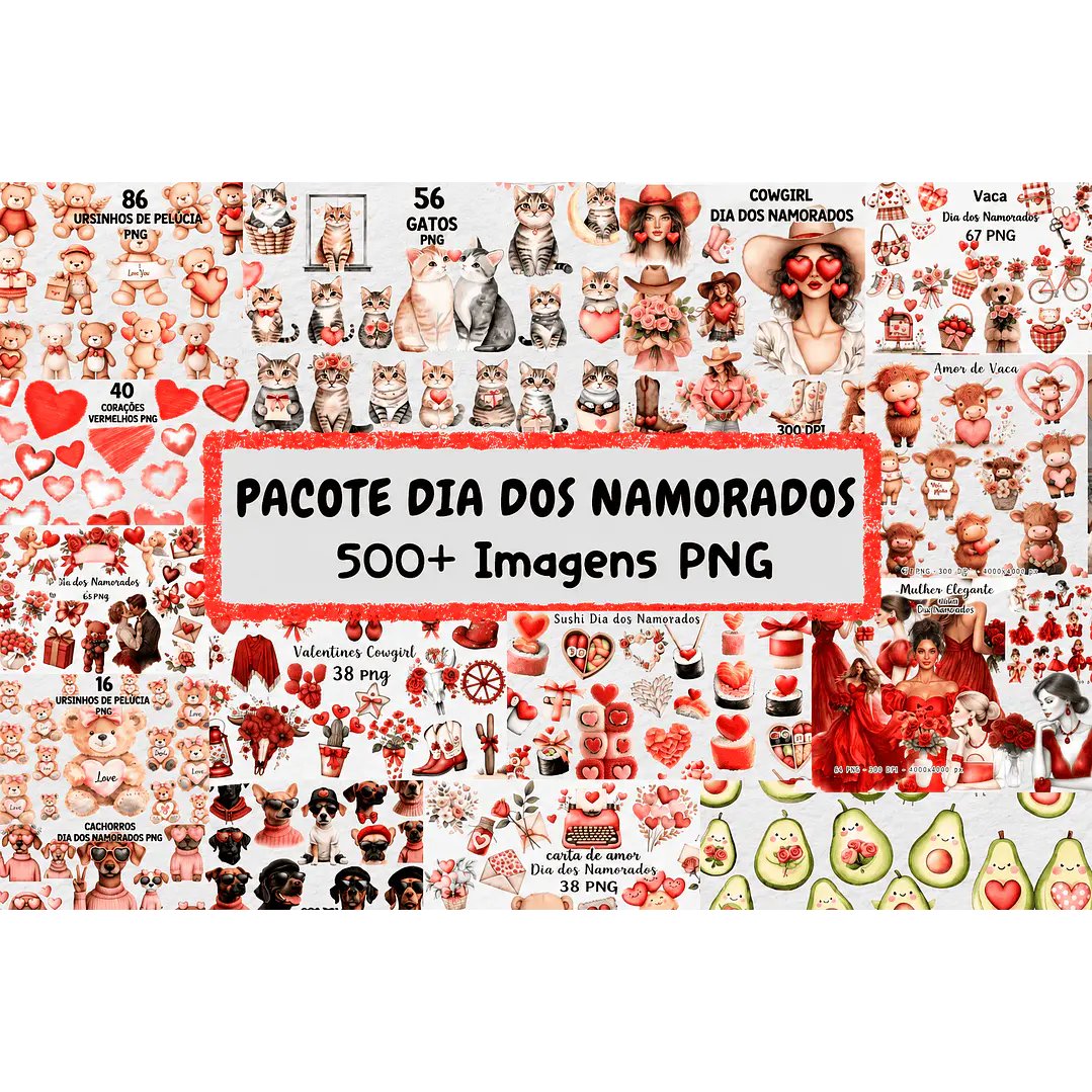 Pacote Aquarela Romântica PNG 500+ Imagens 1