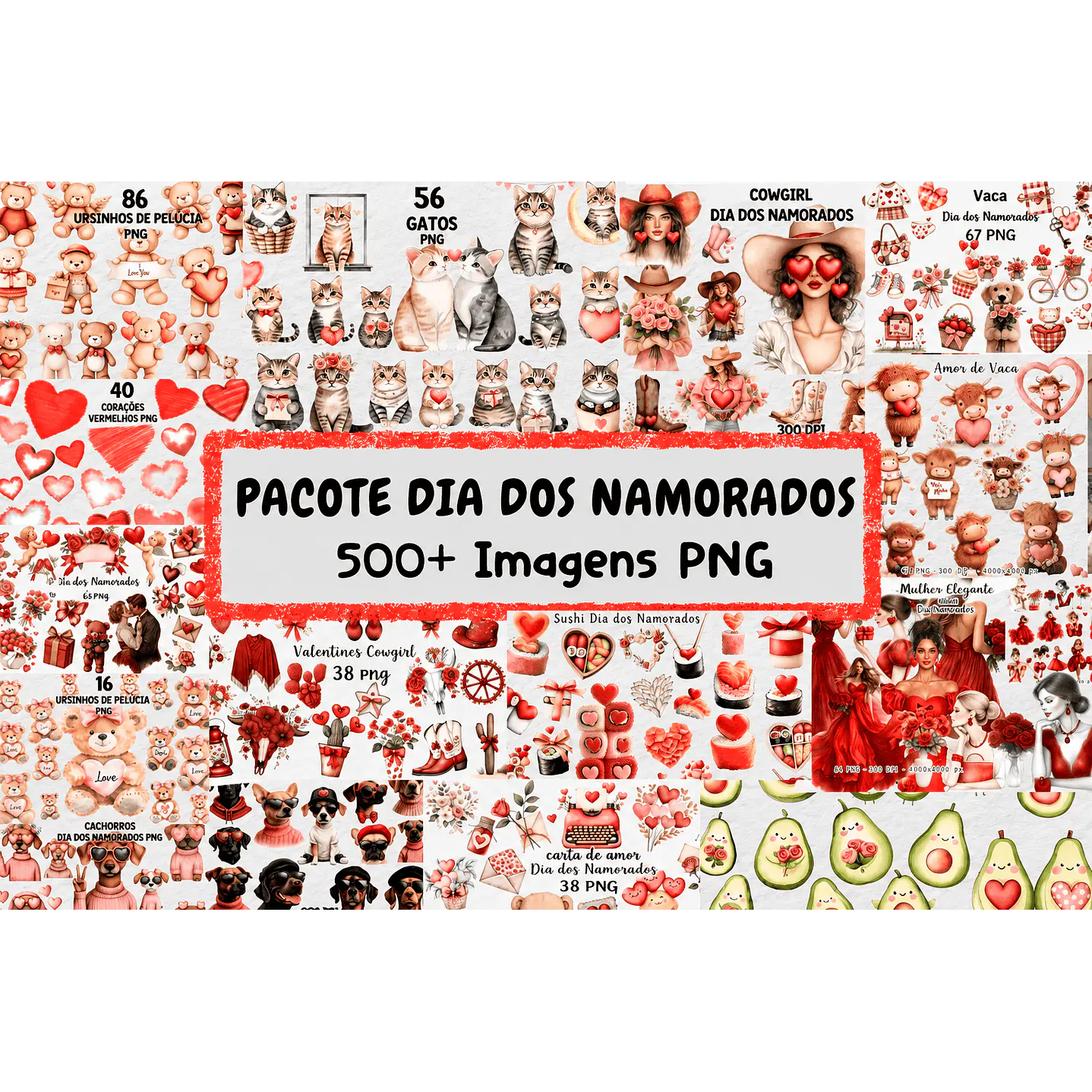 Pacote Aquarela Romântica PNG 500+ Imagens 1