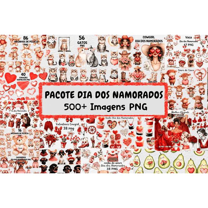 Pacote Aquarela Romântica PNG 500+ Imagens 1