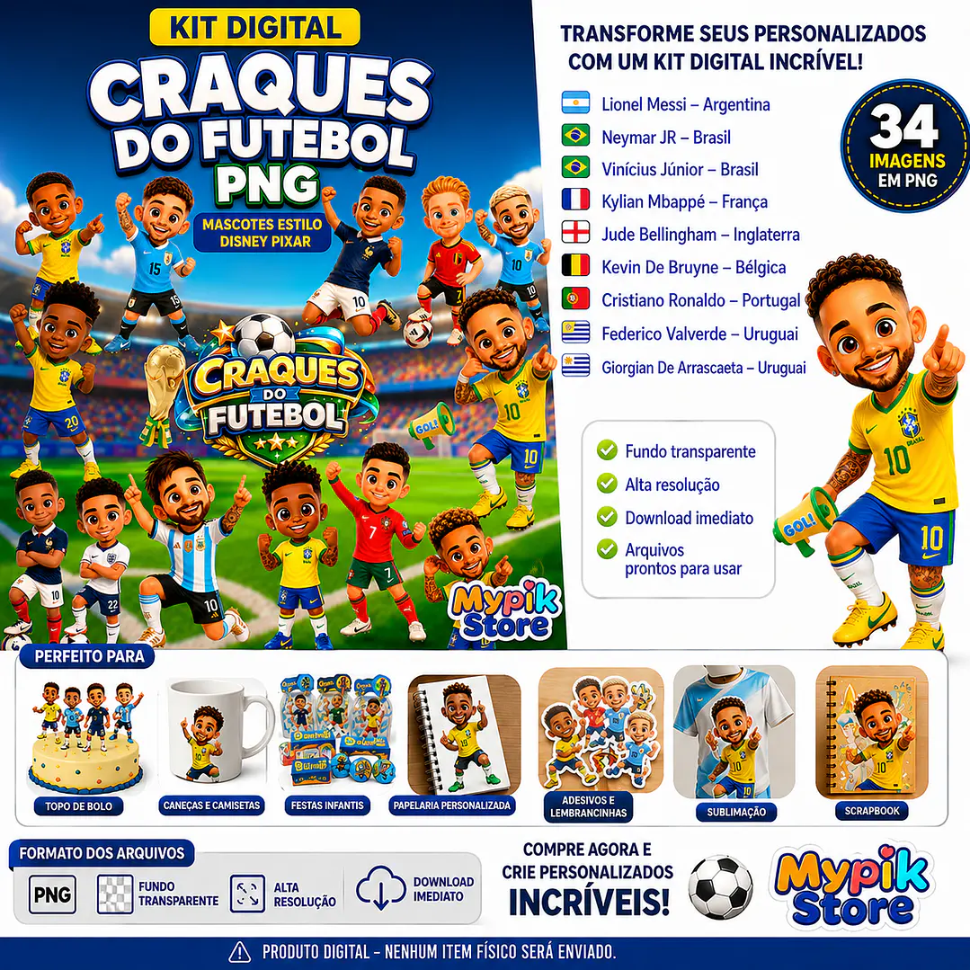 Kit Digital Mascotes Craques das Seleções PNG  3