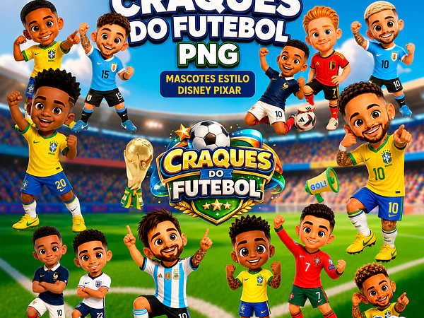 Kit Digital Mascotes Craques PNG: Estilo 3D Pixar